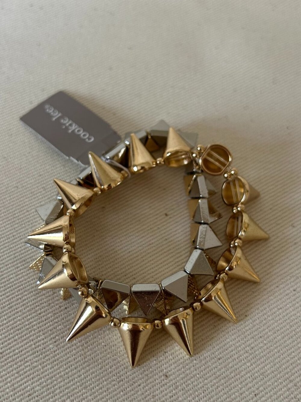 Cookie Lee Edgy Mixed Metal Spiked Cone Stretch Bracelet - NWT